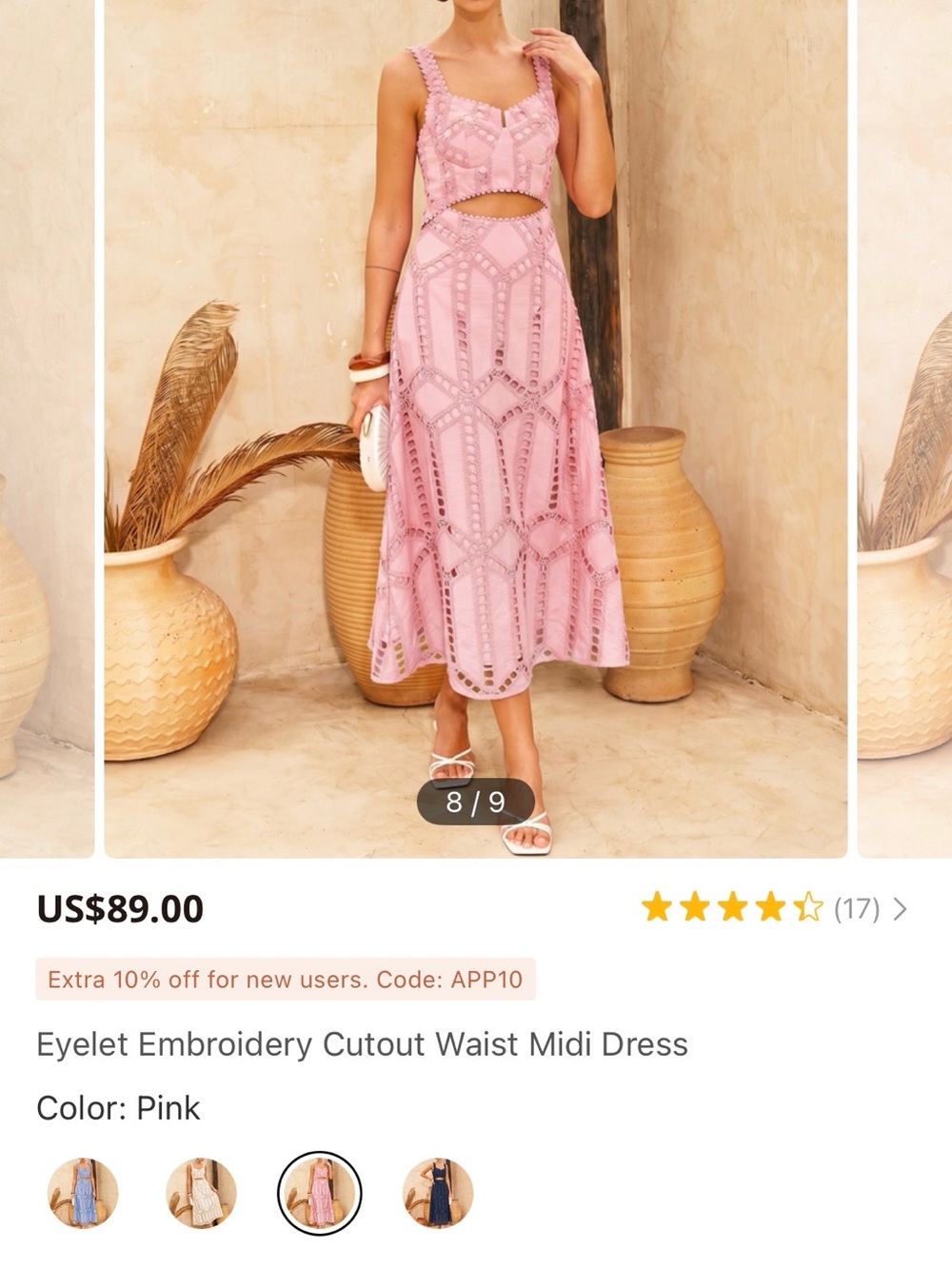 Commense Blush Pink Eyelet Cutout Midi Skirt